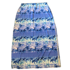 ENT Entrancy 2X Baby Blue Tropical Maxi Skirt With Double Sided Slits VTG